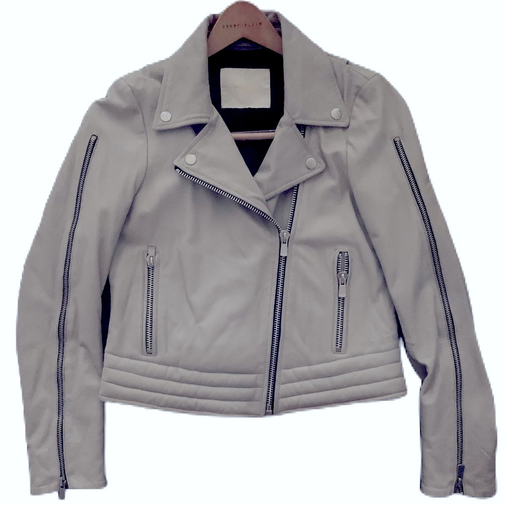 MAJE Leather Zip Motorcycle Jacket White/Cream Size 4/36 S • Limited Edition